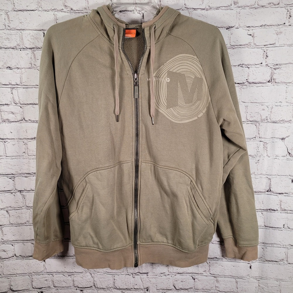 Merrell Full Zip Hoodie Mens Large Olive Green Excellent Graphic Fleece Jacket - Picture 2 of 7